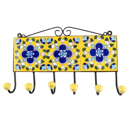 Yellow Ceramic Floral Tile Wall Hook